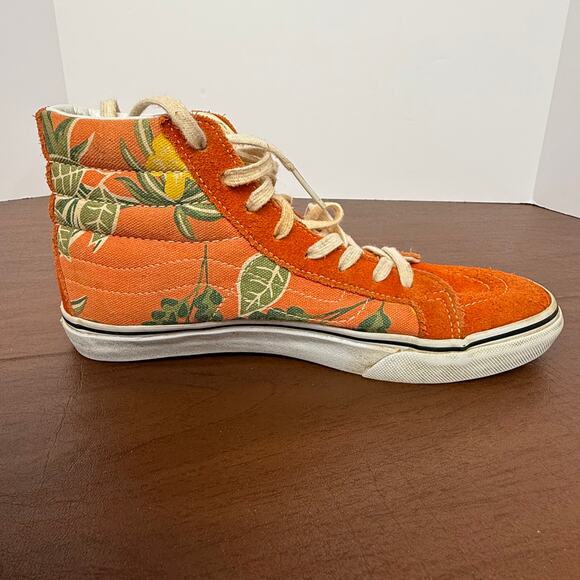 Vans Sk8-Hi Orange Floral High Tops Men’s 6.5 Women’s 8 Canvas Skate Shoes suede - Picture 1 of 9